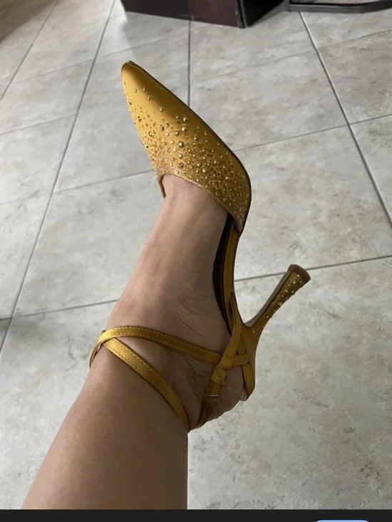 Women’s brand new Sam Edelman hardy heels pumps strappy ankle golden yellow heel - Picture 5 of 12